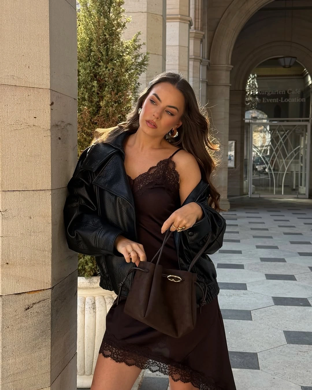 lace layering fall outfit 2026 Leather Jacket Over A Satin Slip Dress