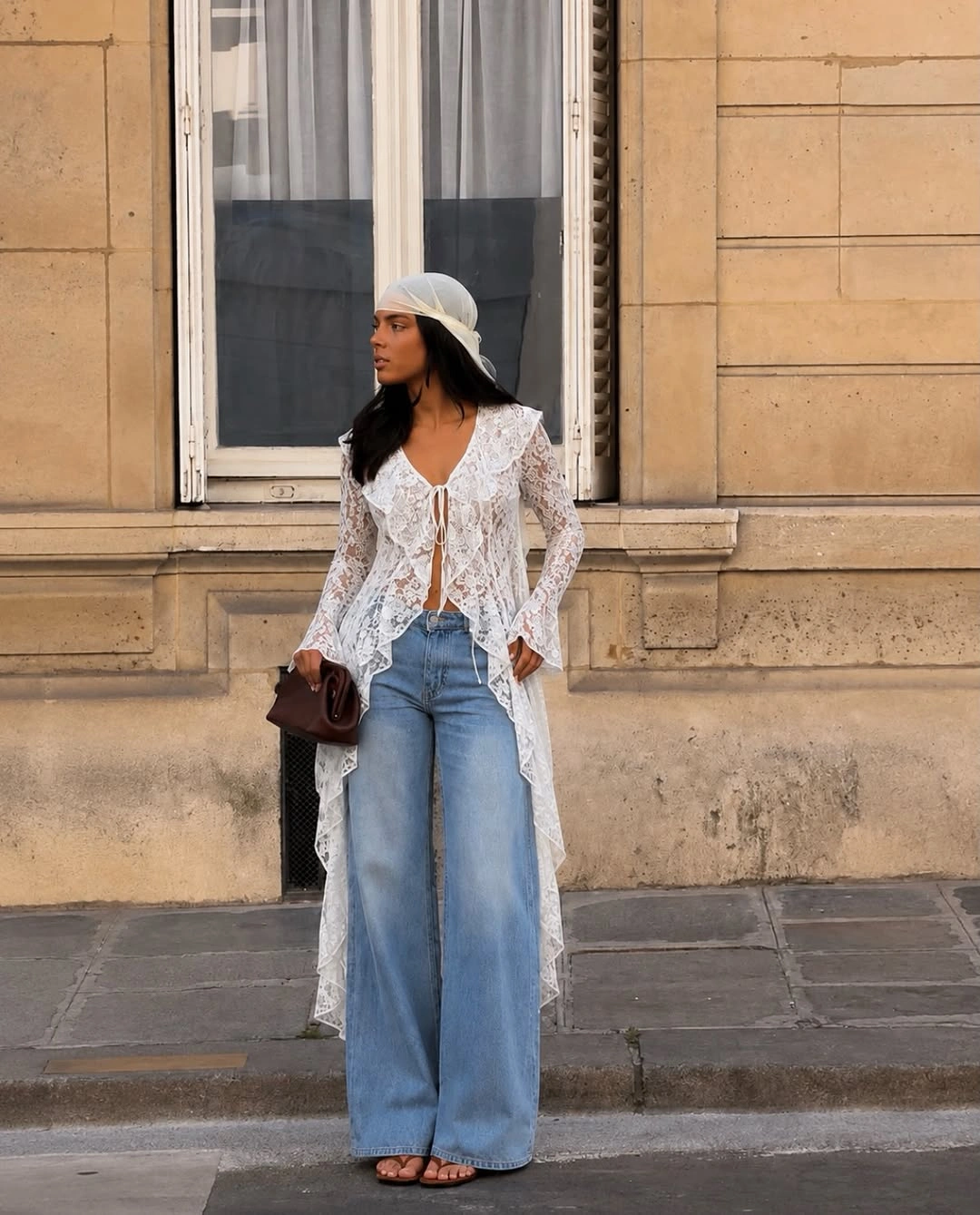 lace layering fall outfit 2026 Romantic Lace Top With Relaxed Denim
