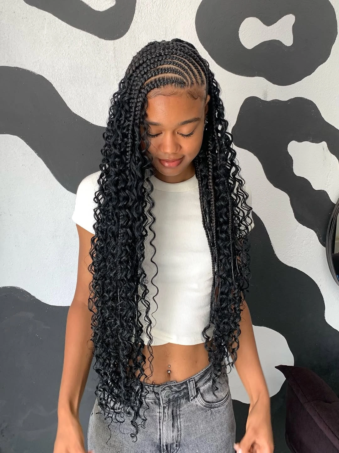 lemonade braid hairstyle Extra Long Lemonade Braids With Defined Curls