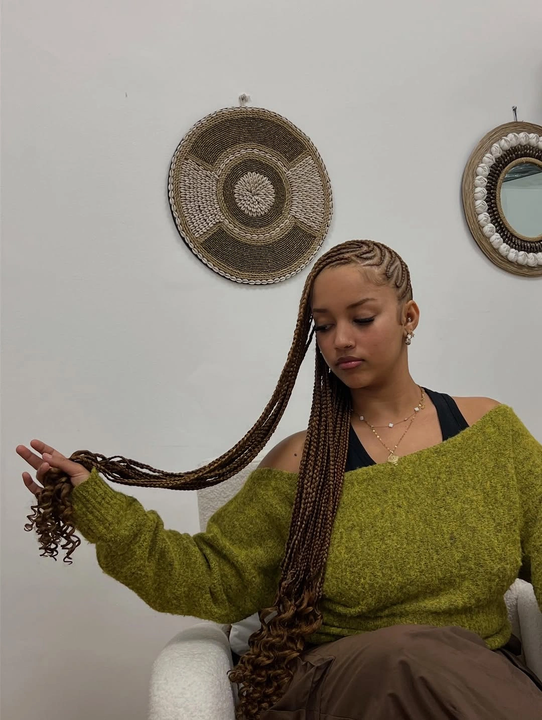 lemonade braid hairstyle Warm Brown Lemonade Braids With Soft Curly Ends