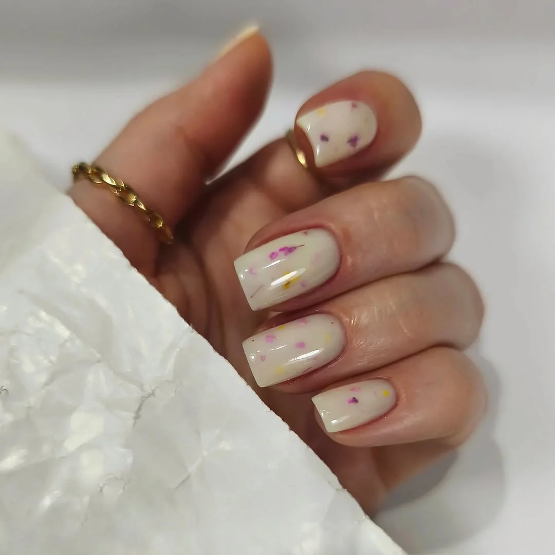 nail ideas for august 2026 Confetti Cream Square Nails