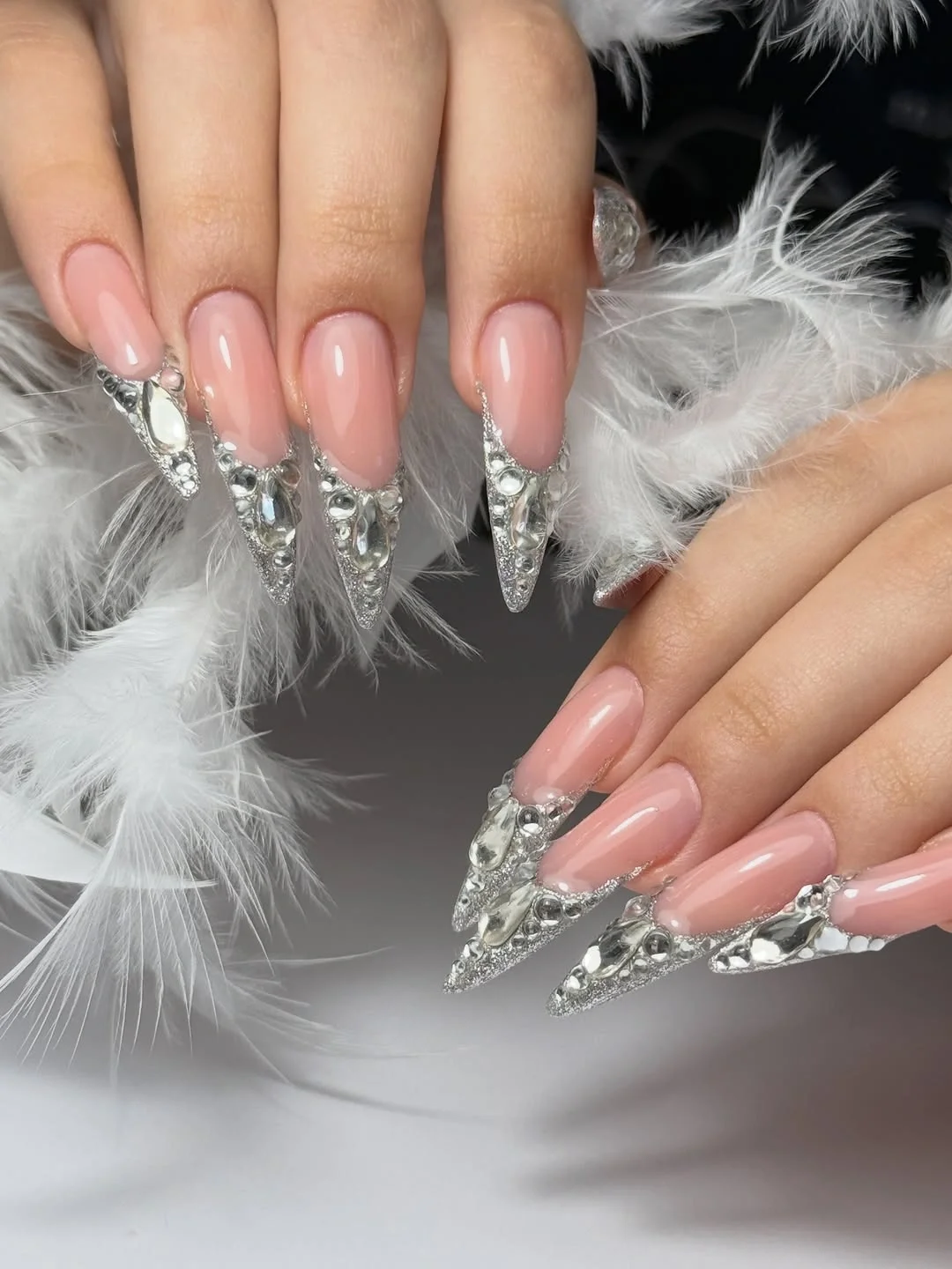 nail ideas for august 2026 Luxury Crystal French Acrylic Nails