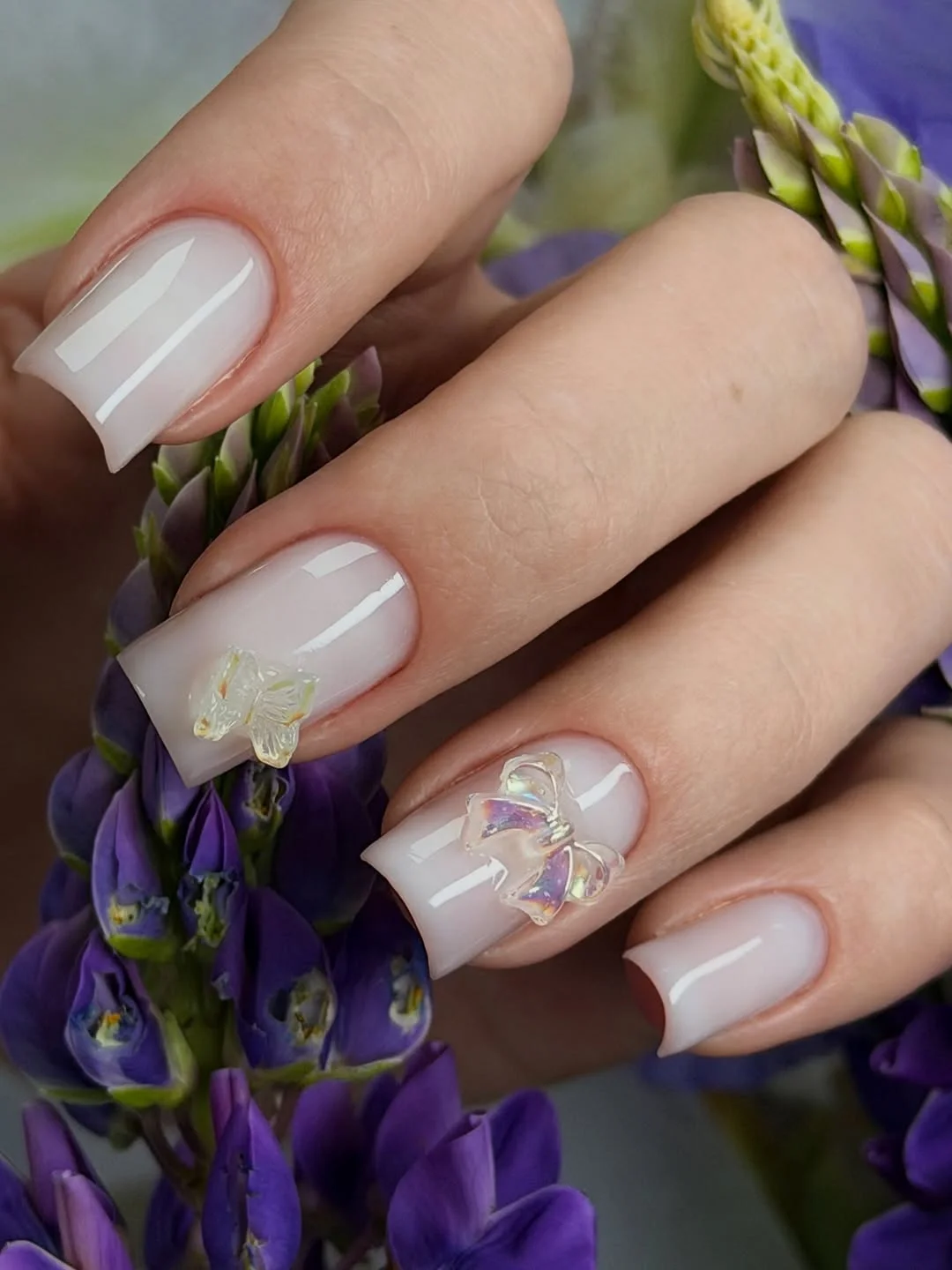 nail ideas for august 2026 Milky White Butterfly Gel Nails
