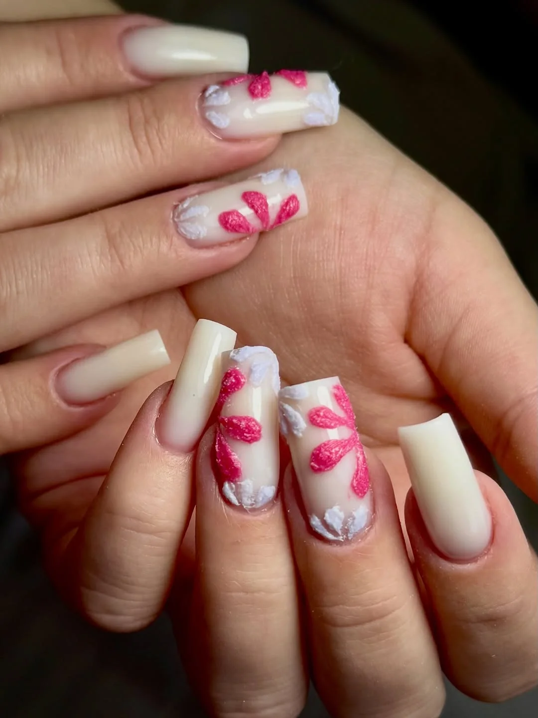 nail ideas for august 2026 Textured Pink Floral Square Nails