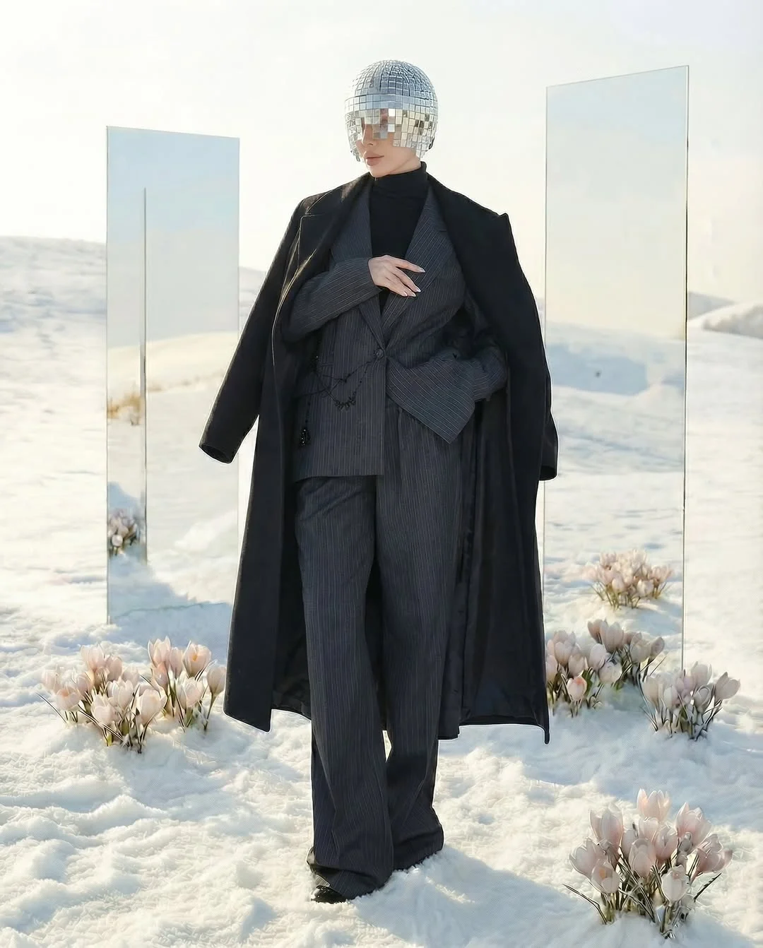 Overcoat fall outfits 2026 Tailored Charcoal Layers With a Futuristic Twist