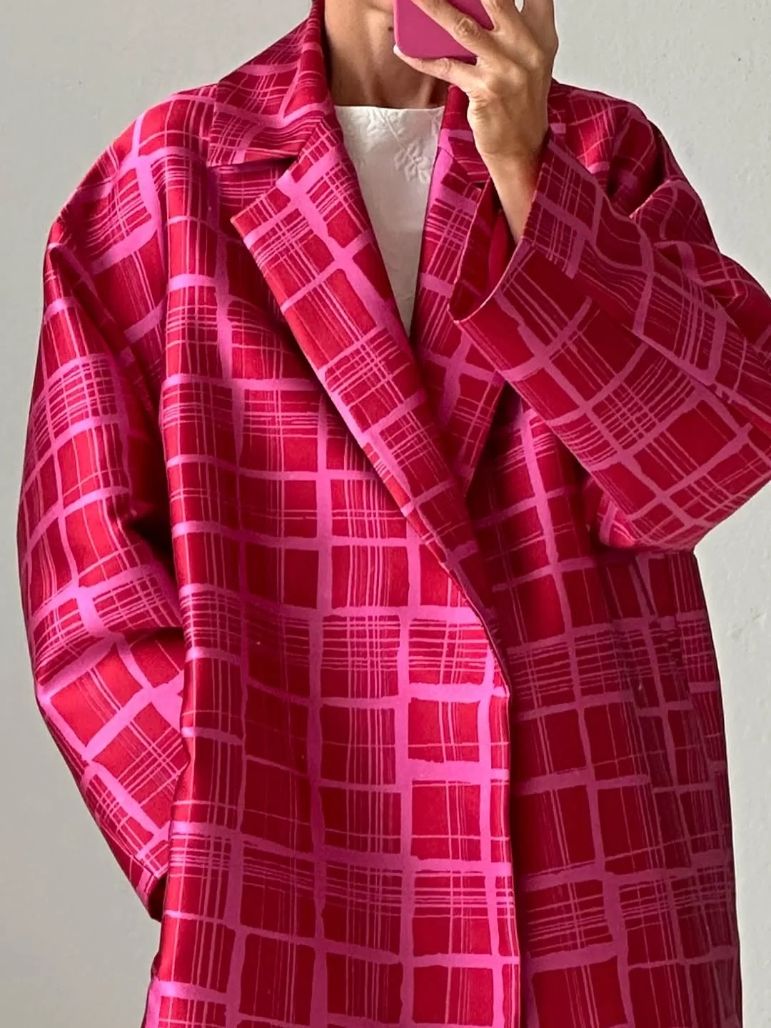 Overcoat fall outfits 2026 Bold Pink Plaid Overcoats That Brighten Fall Days