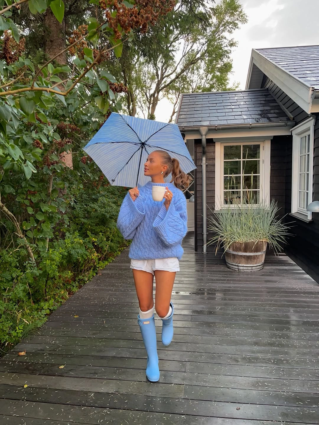 september fashion trends 2026 Soft Blue Knitwear For Early Fall Days