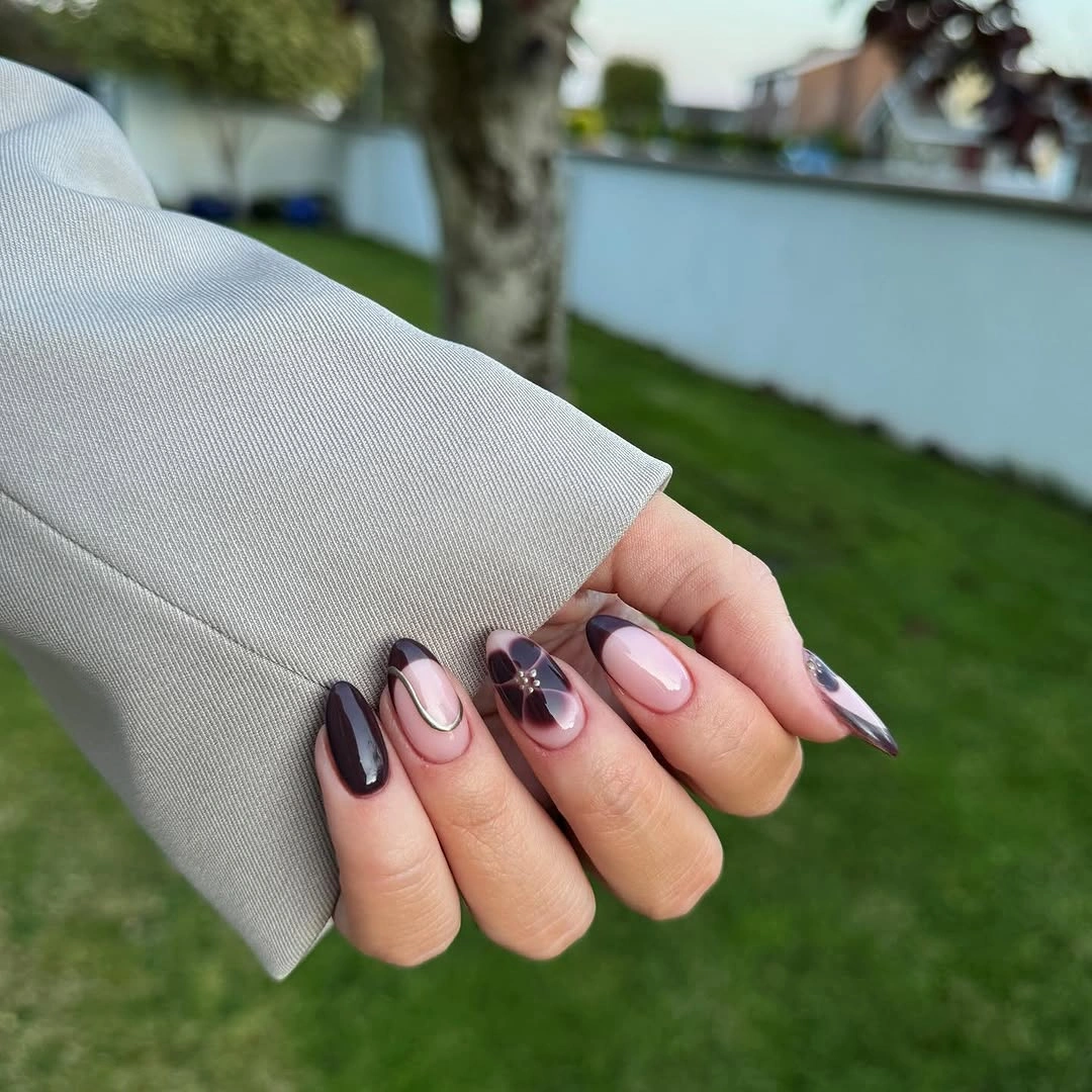 september nail art ideas 2026 Deep Plum Floral September Nails