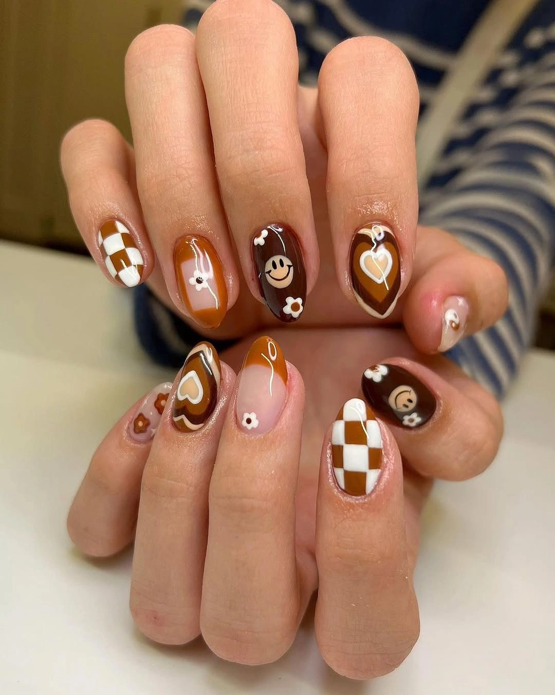 september nail art ideas 2026 Playful Mocha Mix And Retro Charm