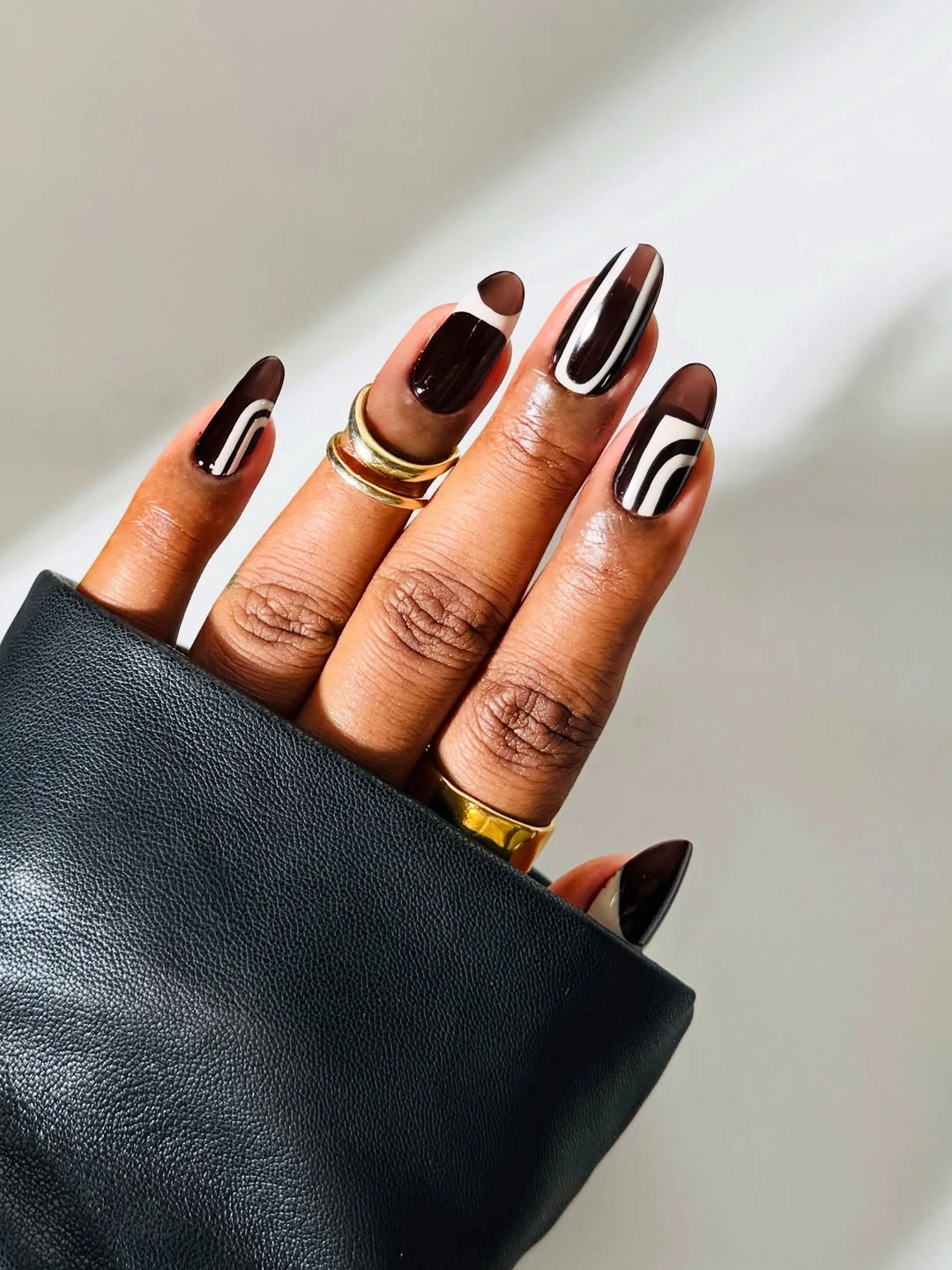 september nail art ideas 2026 Modern Espresso Graphic Lines