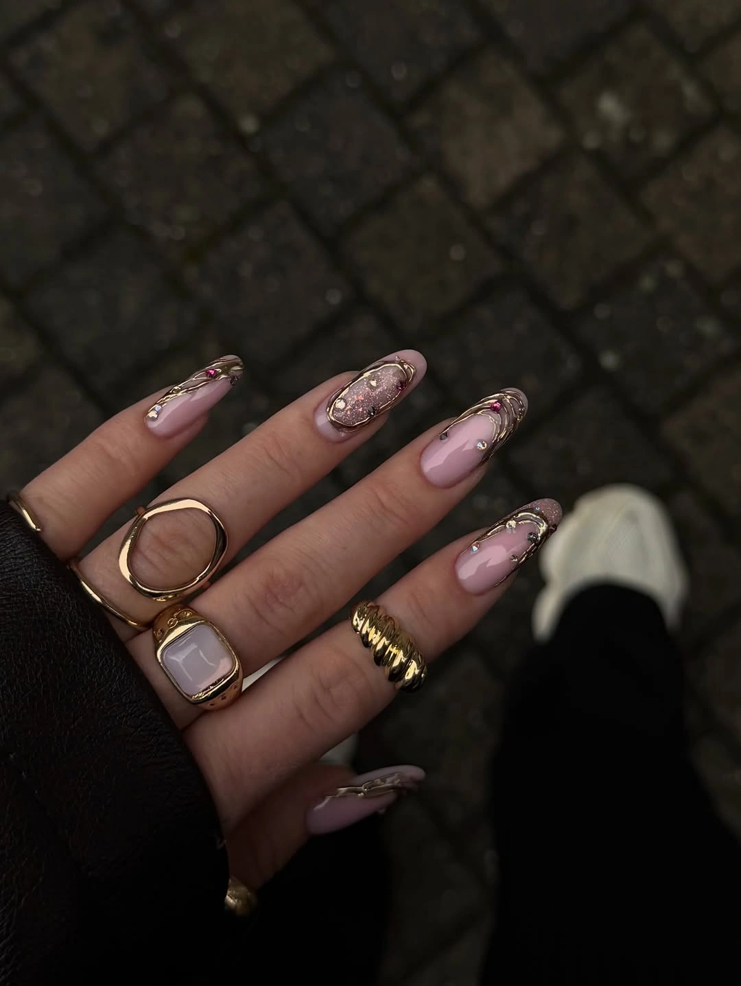september nail designs 2026 Blush Chrome With Liquid Gold Details