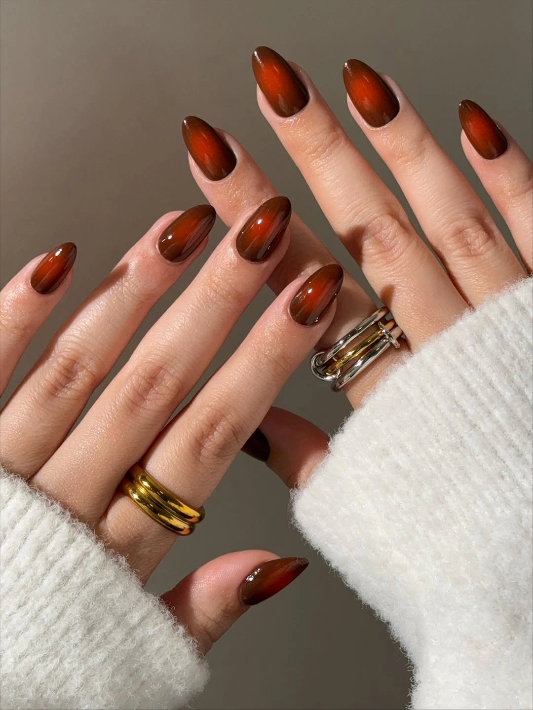 september nail designs 2026 Amber Cat Eye Autumn Glow