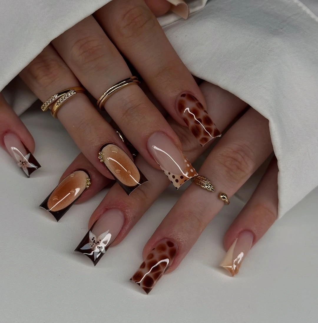 september nail designs 2026 Autumn French With Tortoiseshell Details