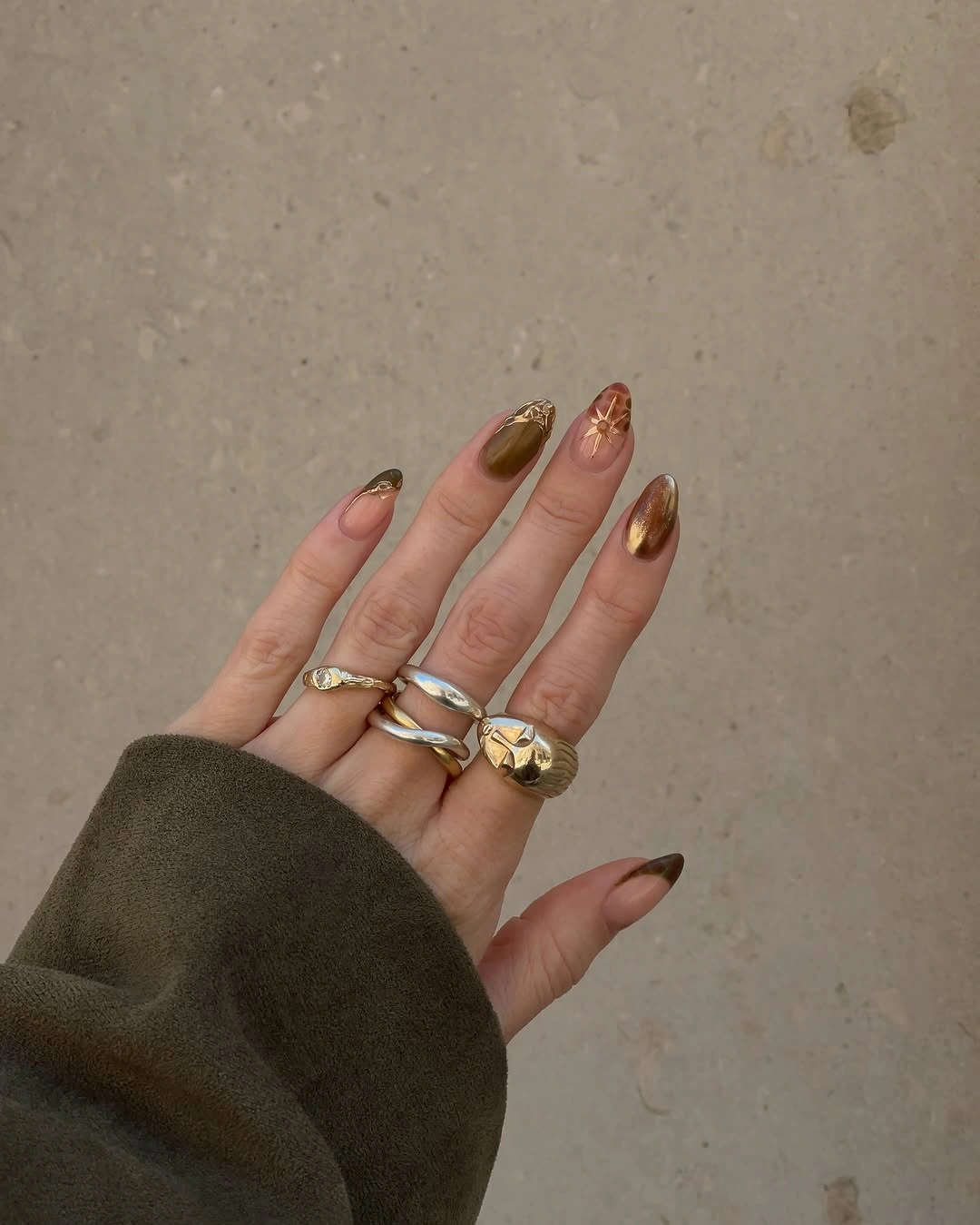 september nail designs 2026 Olive Chrome Tips With Minimal Fall Elegance