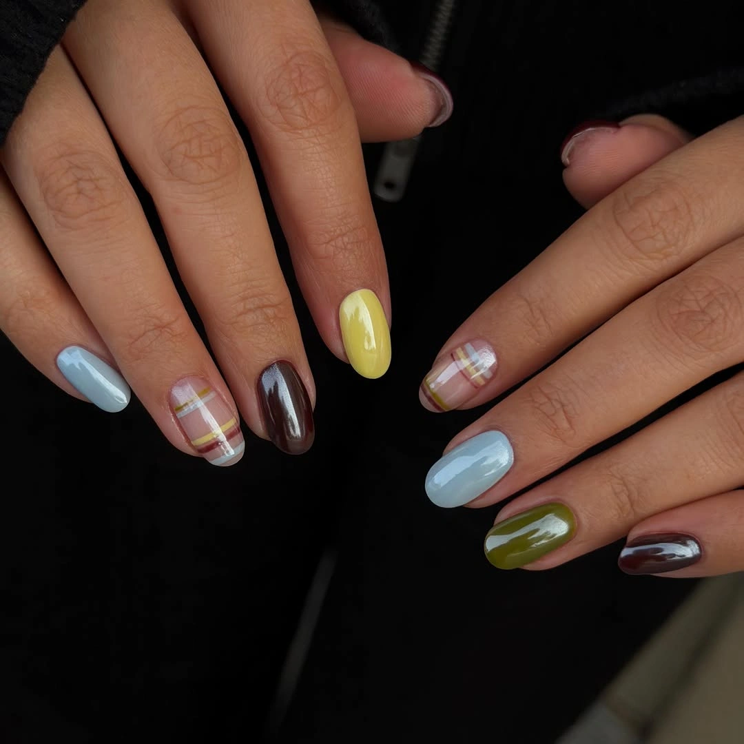 september nails color 2026 Muted Autumn Palette With Playful Color Blocking
