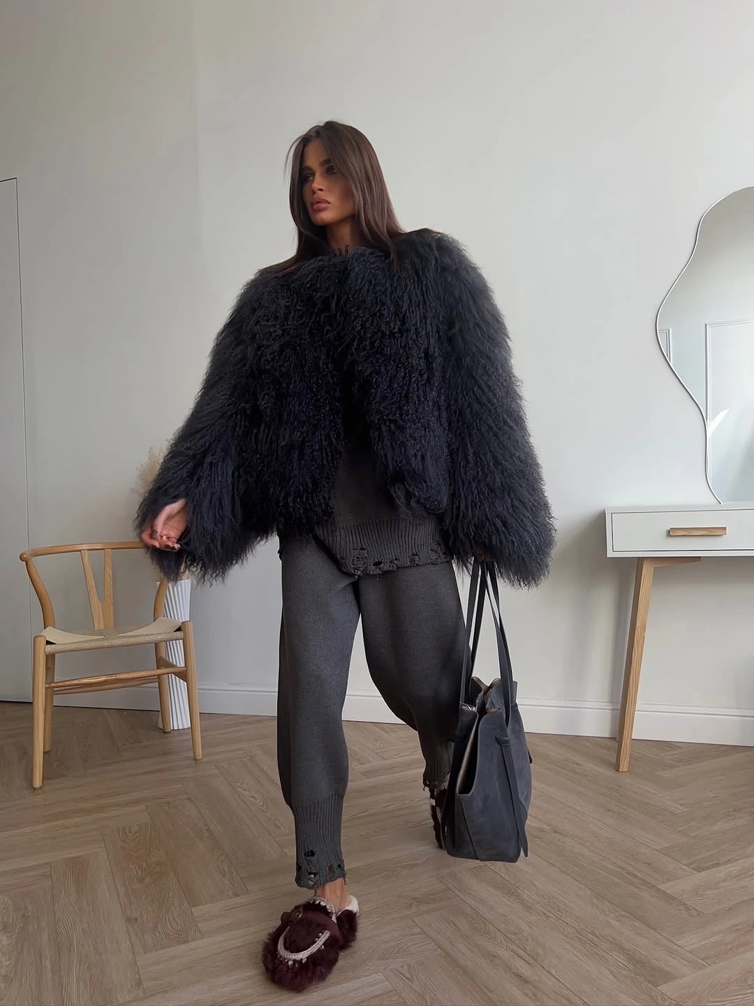 Shaggy Jacket Outfit Ideas for Women That Make Faux Fur Look Chic 6 shaggy jacket Soft Volume Meets Modern Minimalism