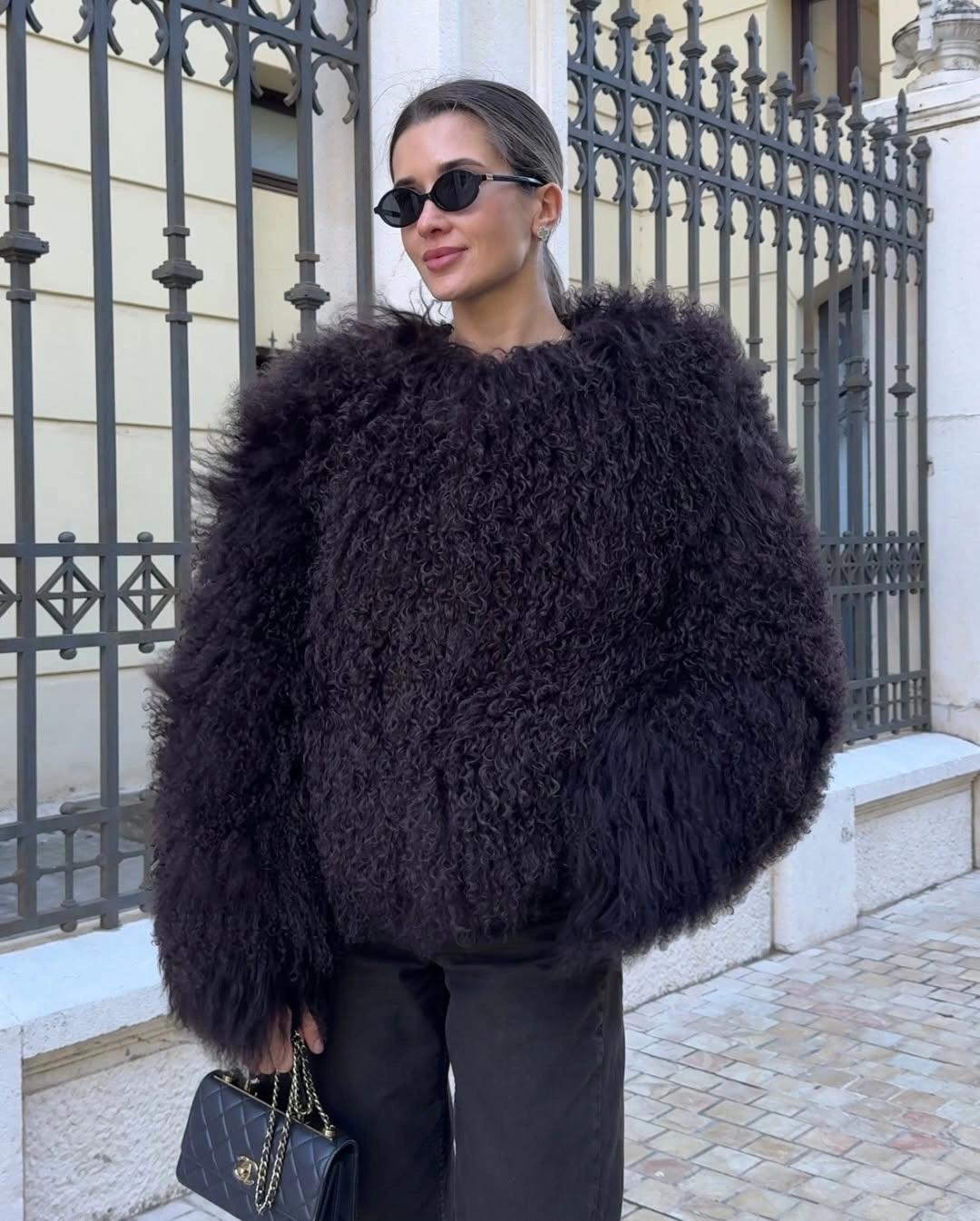 Shaggy Jacket Outfit Ideas for Women That Make Faux Fur Look Chic 7 shaggy jacket Elegant Monochrome With Luxe Texture