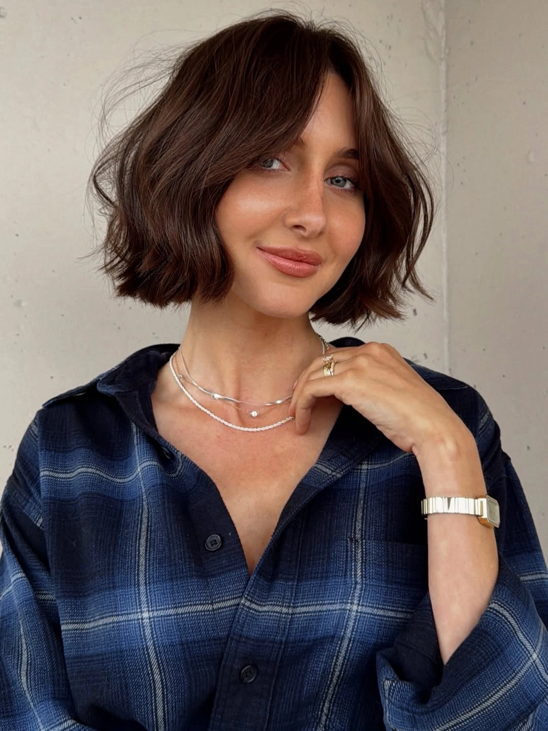 short bobbed hairstyle Soft Textured Bob With Wispy Curtain Bangs