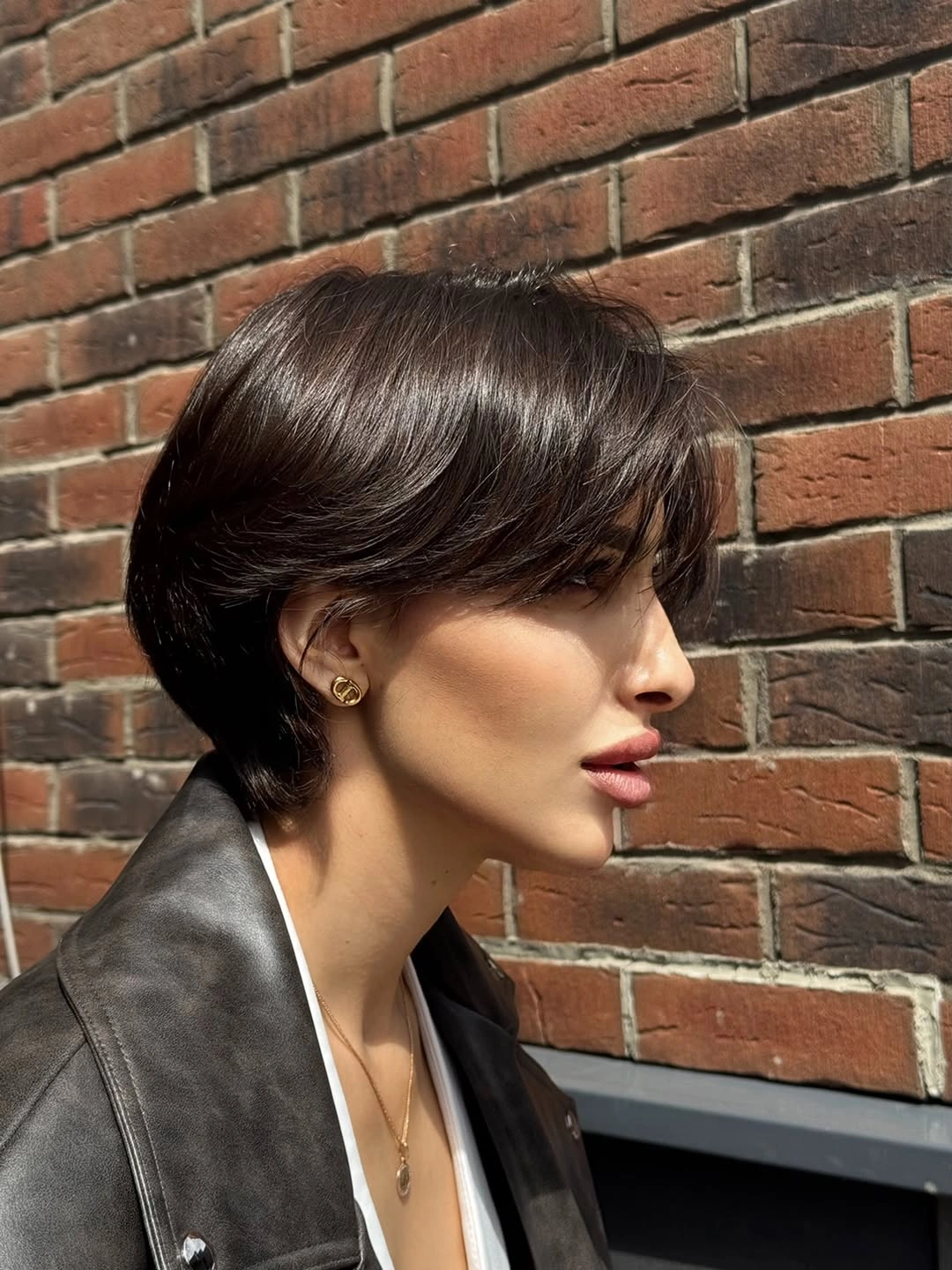 short bobbed hairstyle Rich Espresso Bob With Feathered Fringe