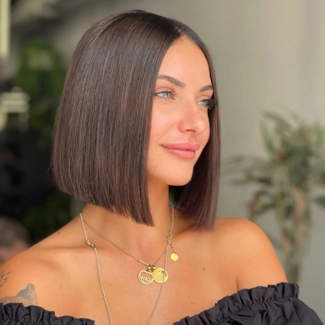 short bobbed hairstyle Classic Precision Bob With Sleek Finish