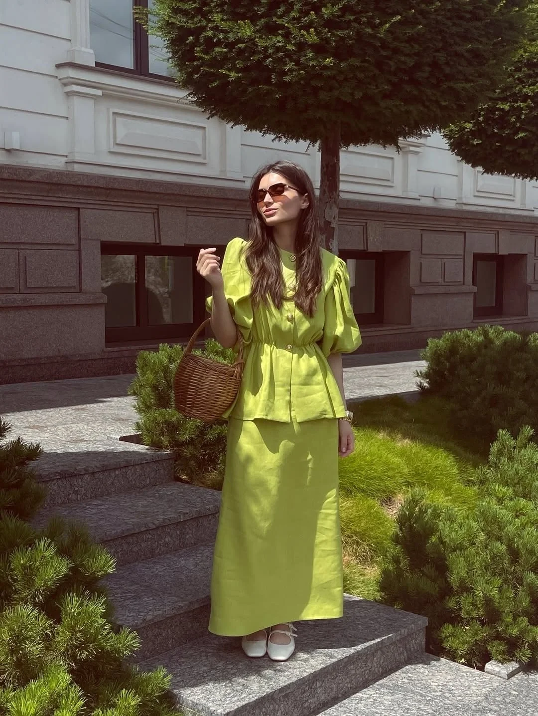 warm weather fall outfits 2026 Fresh Green Matching Set That Brightens Early Fall