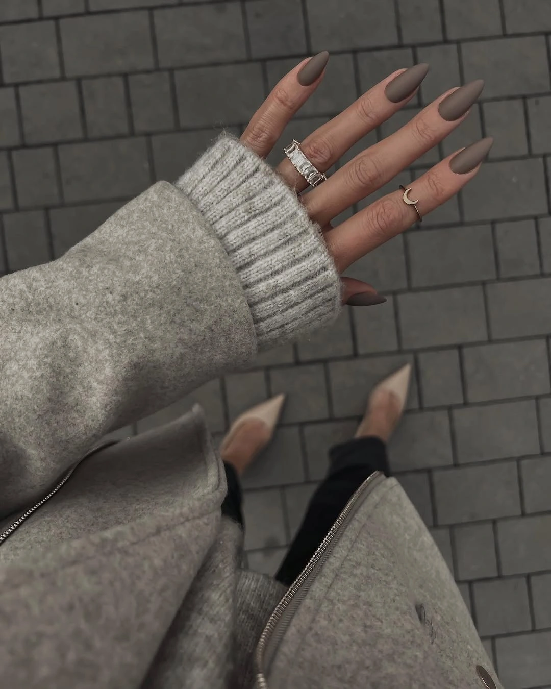 autumn nails color Soft Taupe Almond Nails With A Cozy Finish