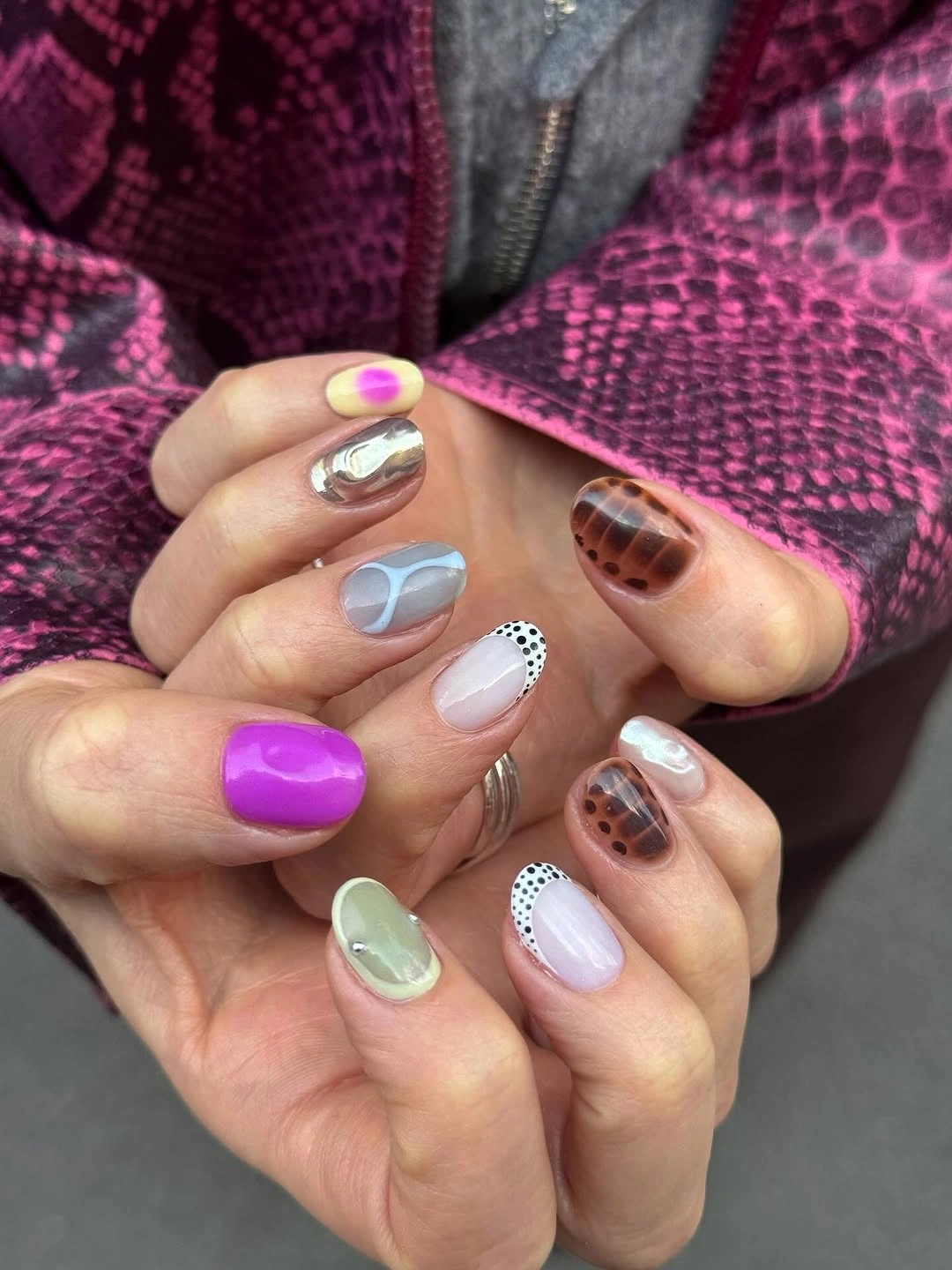 autumn nails color Muted Orange And Green With Playful Fall Accents