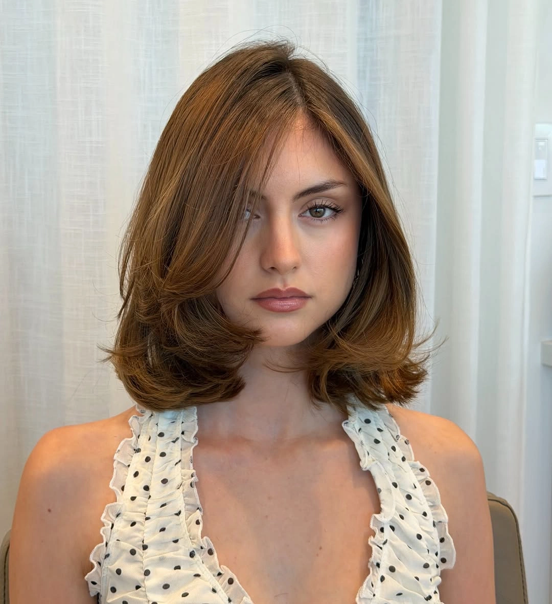 bob with layers haircut Caramel Shoulder Bob With Polished Layers