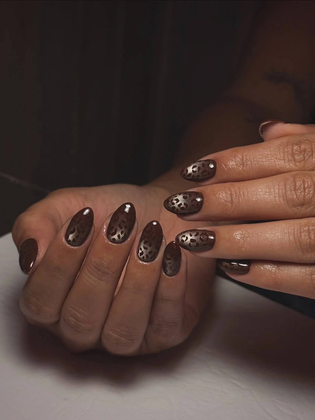 brown fall nails 2026 Dark Chocolate Leopard Texture