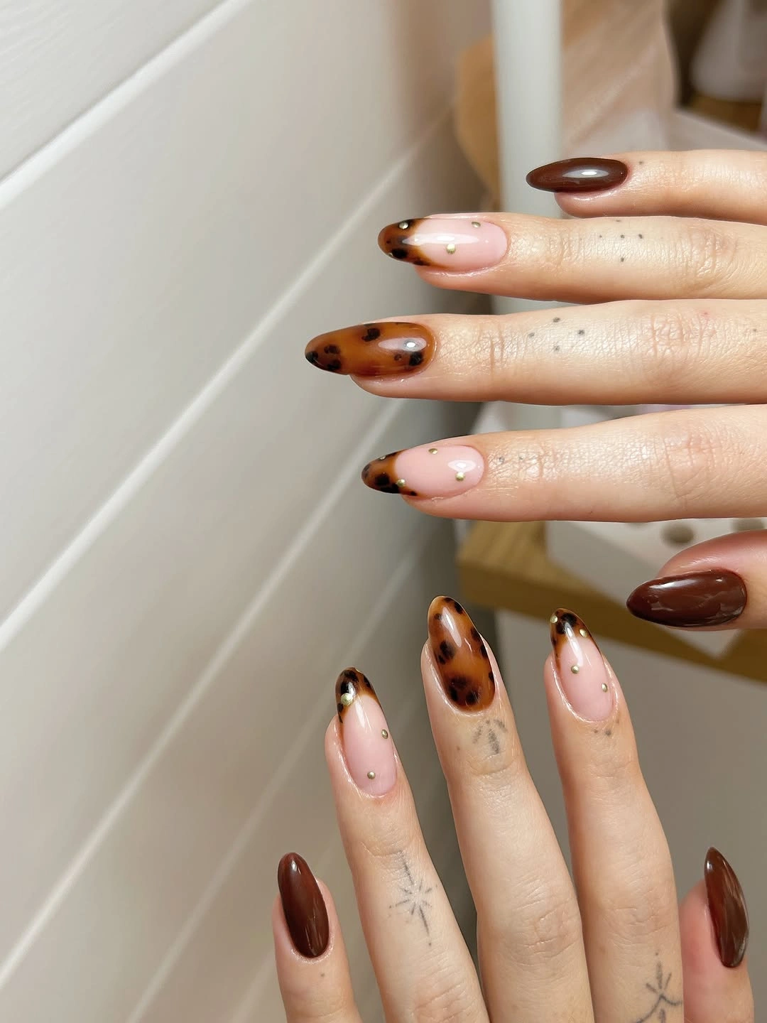 brown fall nails 2026 Elegant Tortoiseshell Almond Nails