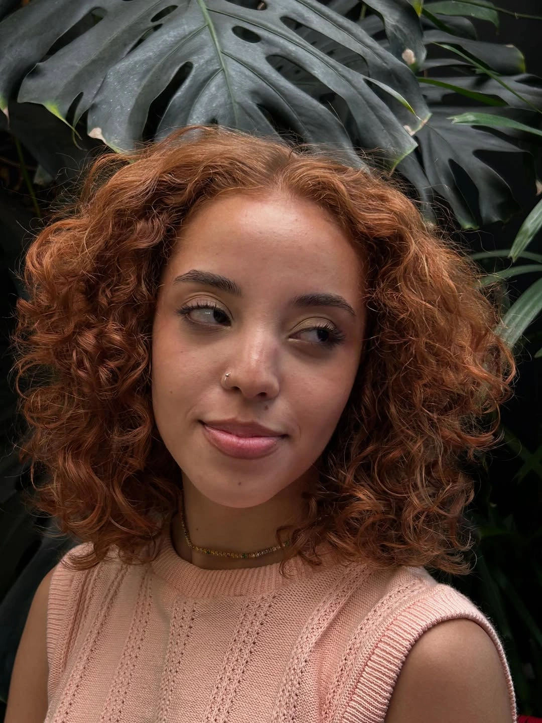 curly bob haircut Soft Copper Bob With Centered Volume
