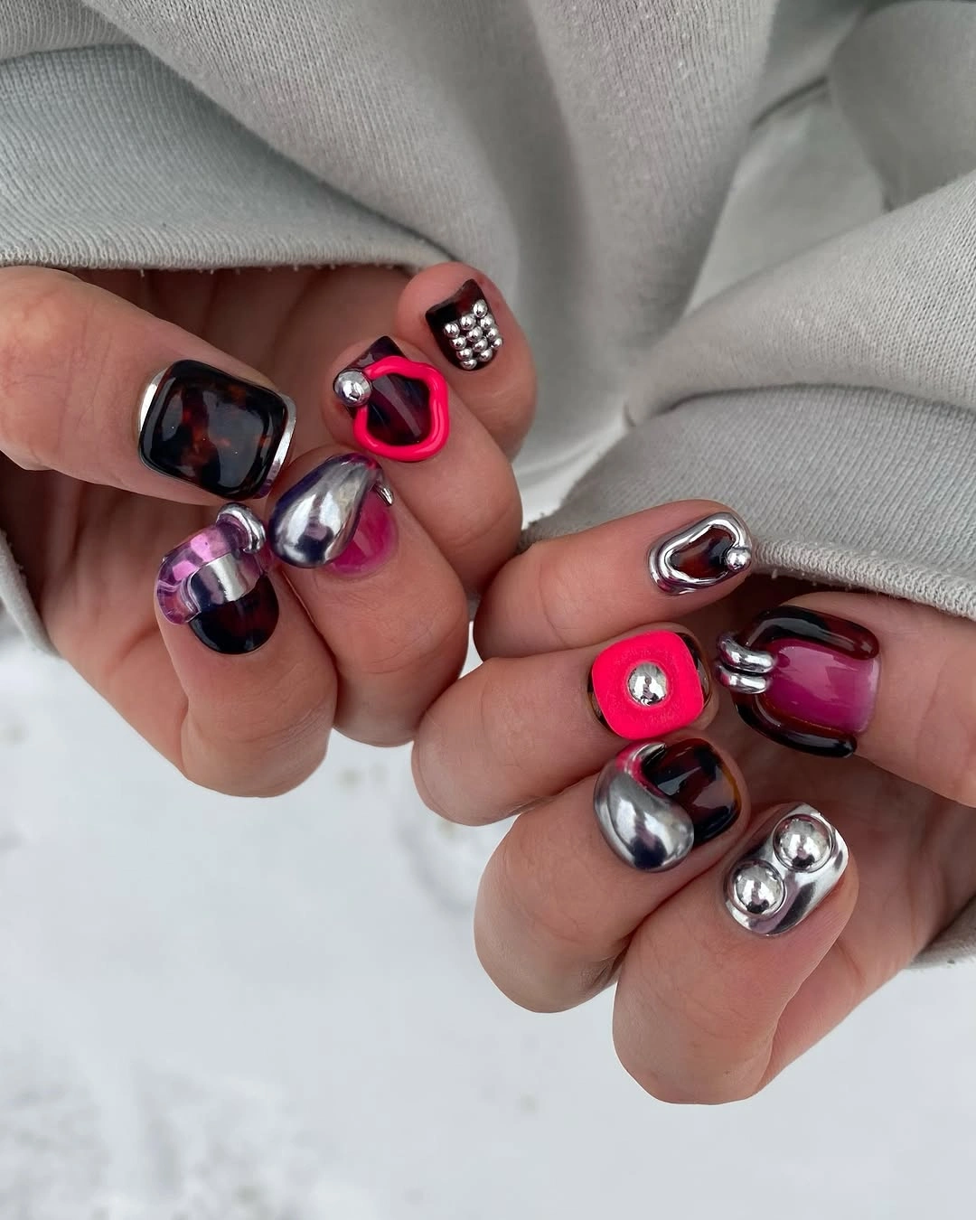 dark fall nails 2026 burgundy chrome 3D nail art