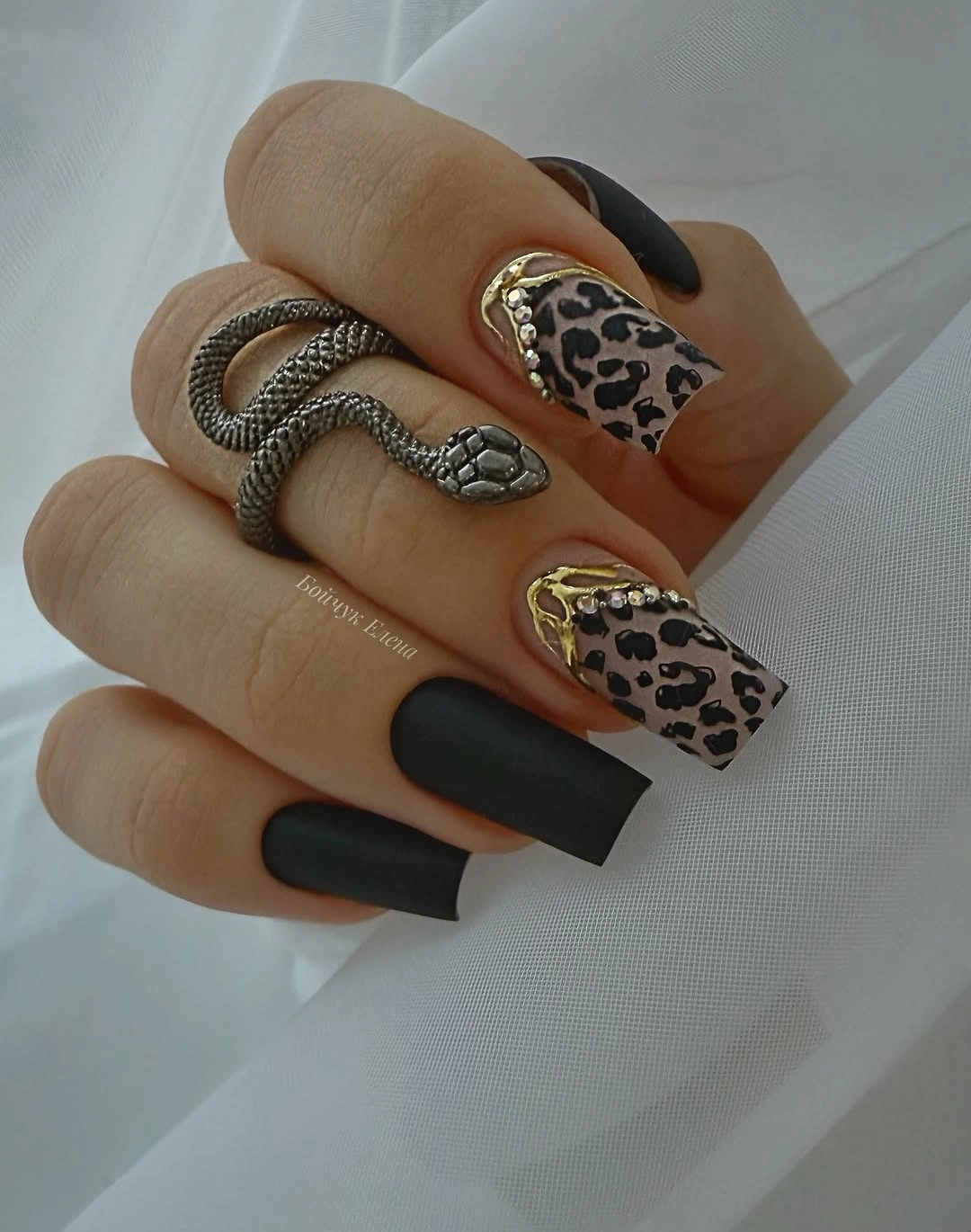 dark fall nails 2026 Leopard Print With Matte Black