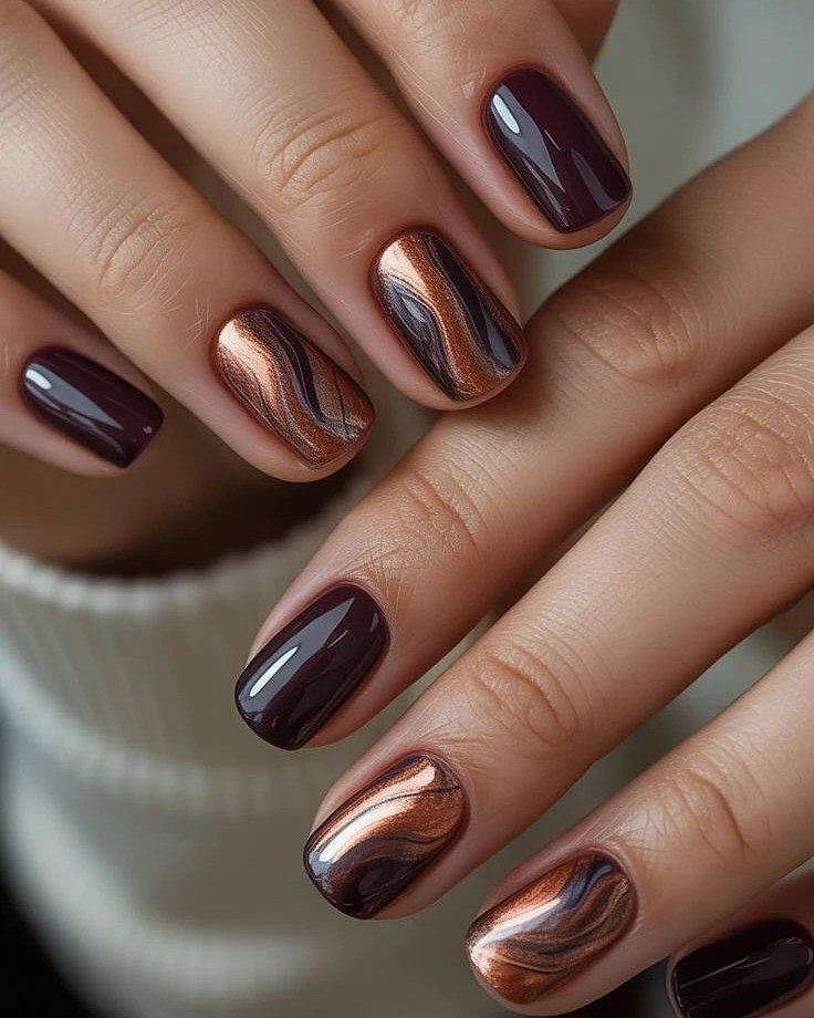 dark fall nails 2026 Moody Brown With Copper Cat Eye