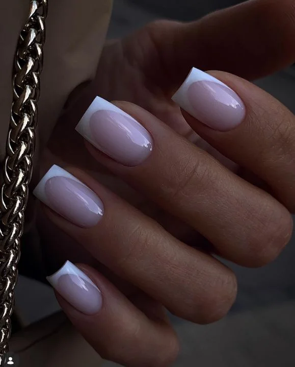 early fall nails 2026 Classic White French Nails With A Soft Pink Base
