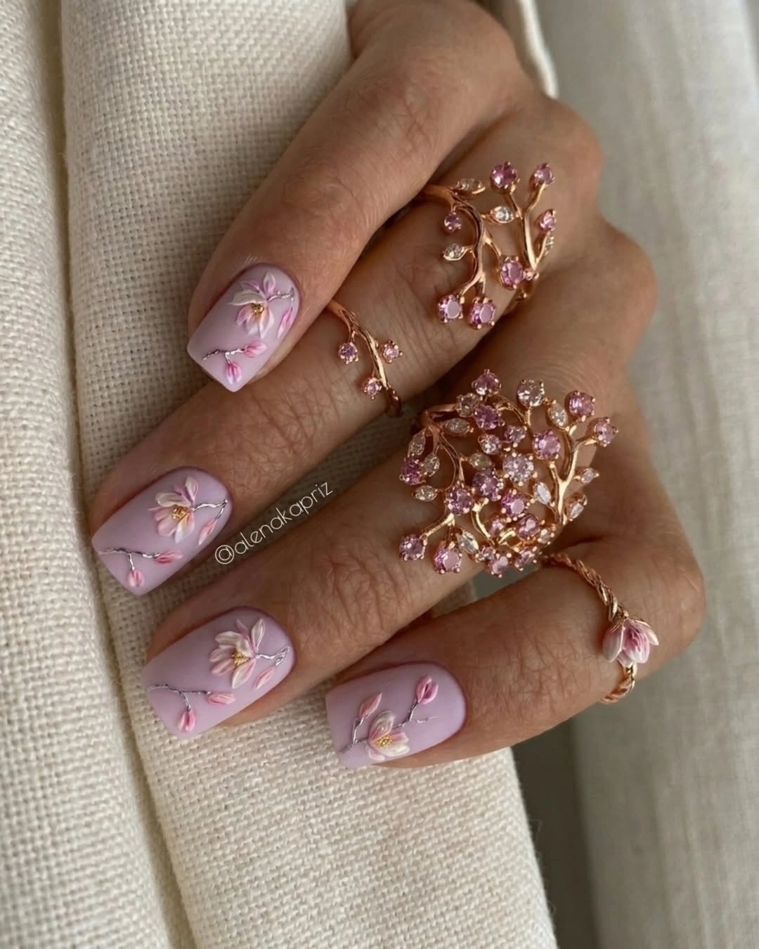 early fall nails 2026 Lavender Floral Nails With Romantic Details