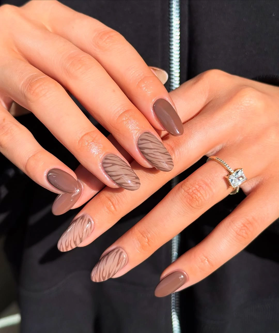 fall acrylic nails 2026 Mocha Zebra Acrylic Nails