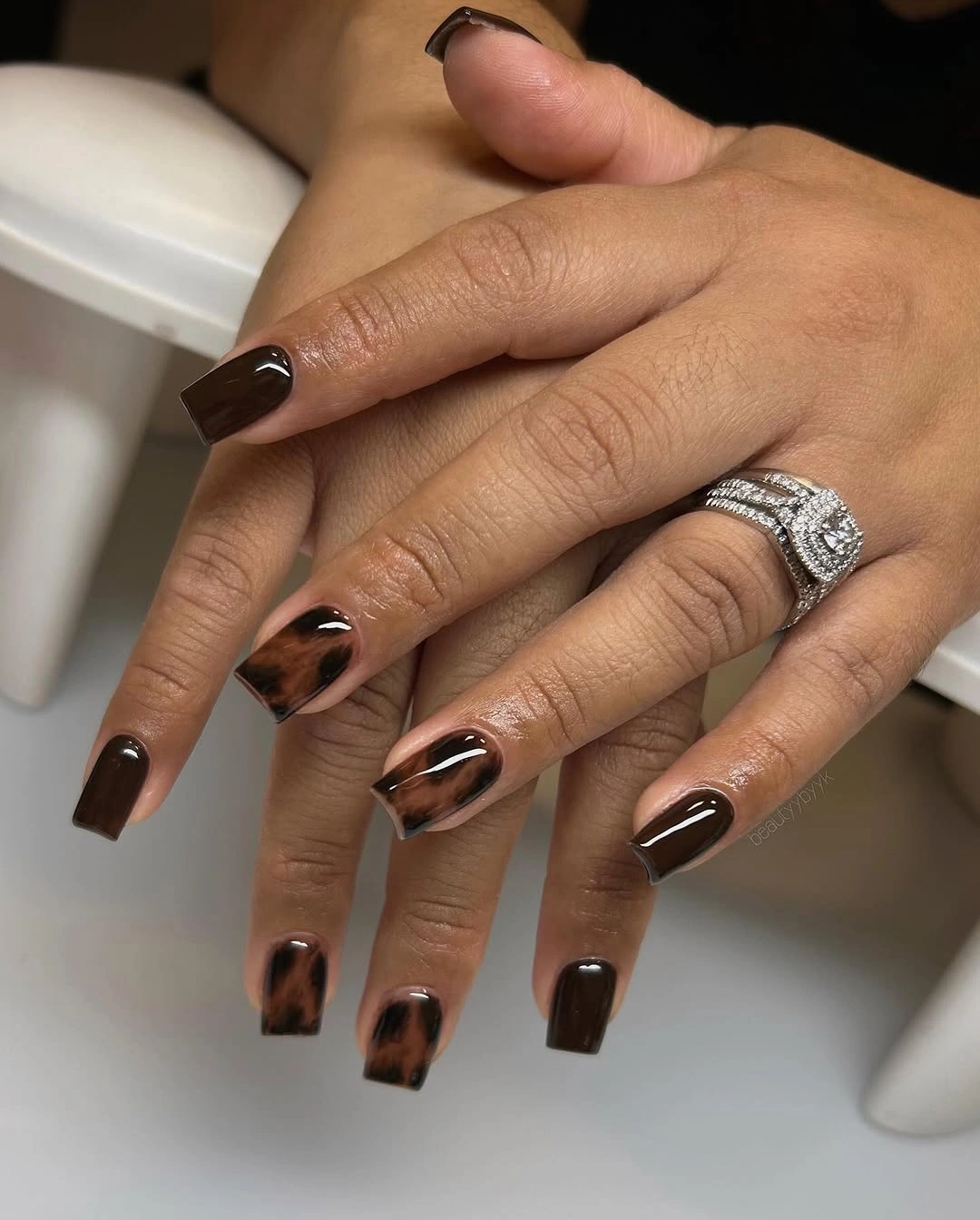 fall acrylic nails 2026 Glossy Espresso Acrylic Nails With Smoky Marble