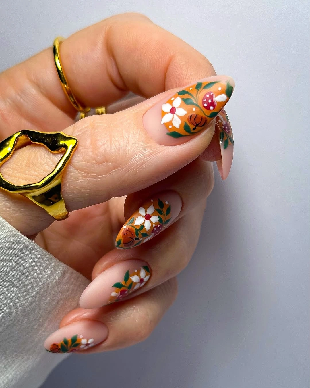 fall acrylic nails 2026 Whimsical Woodland Almond Nails