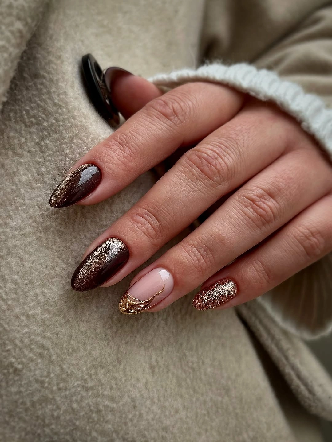 fall acrylic nails 2026 Chocolate Chrome Elegance For Cozy Autumn Days