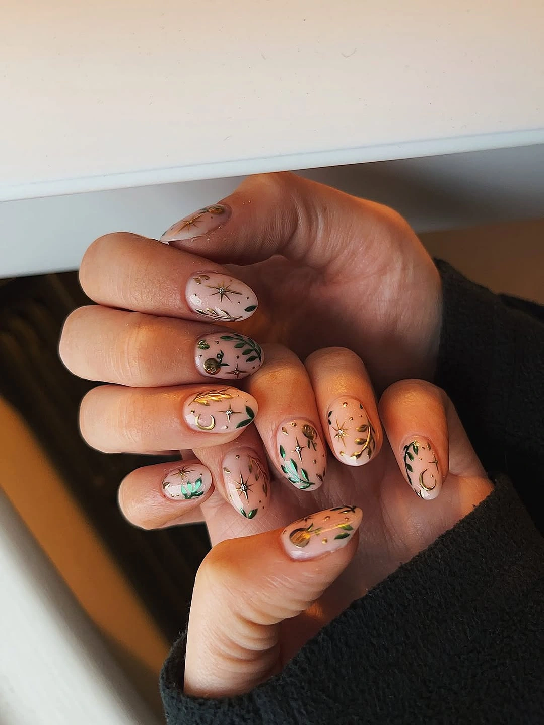fall acrylic nails 2026 Celestial Botanical Autumn Nails
