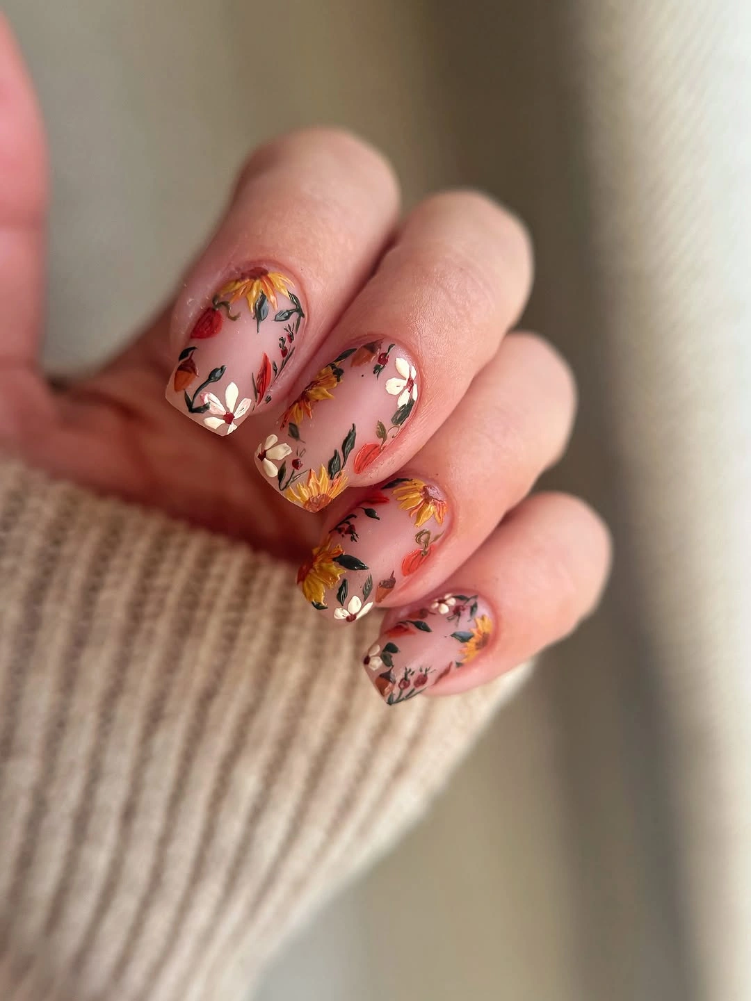 fall acrylic nails 2026 Wildflower Garden In Autumn Colors