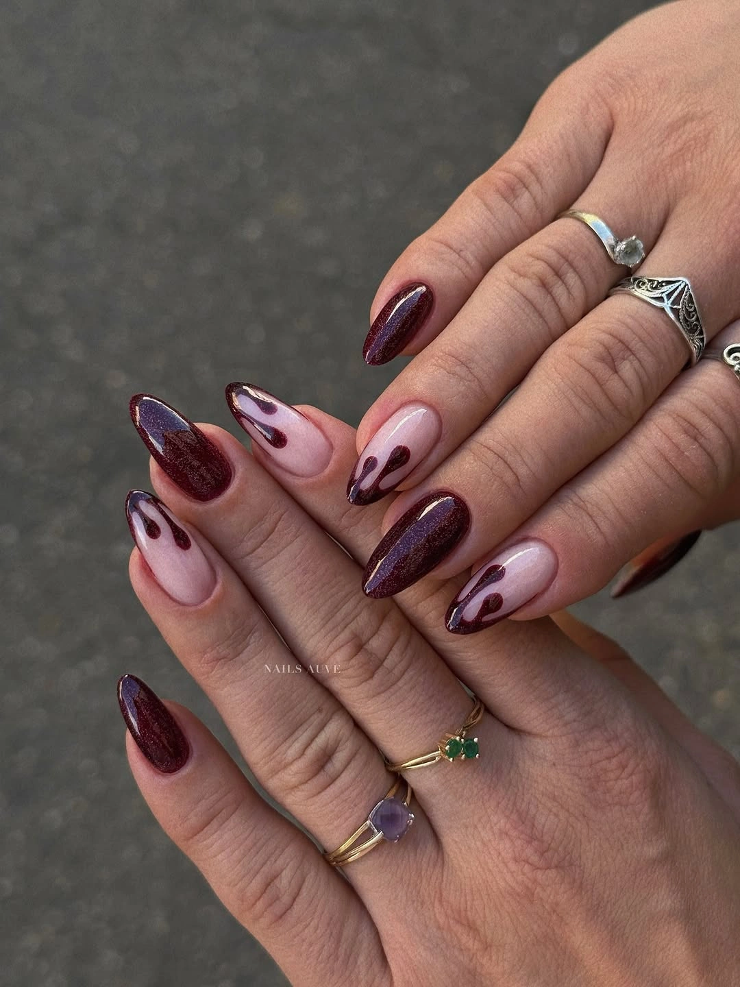 fall burgundy nails with design Maroon Almond Nails With Soft Abstract Burgundy Art