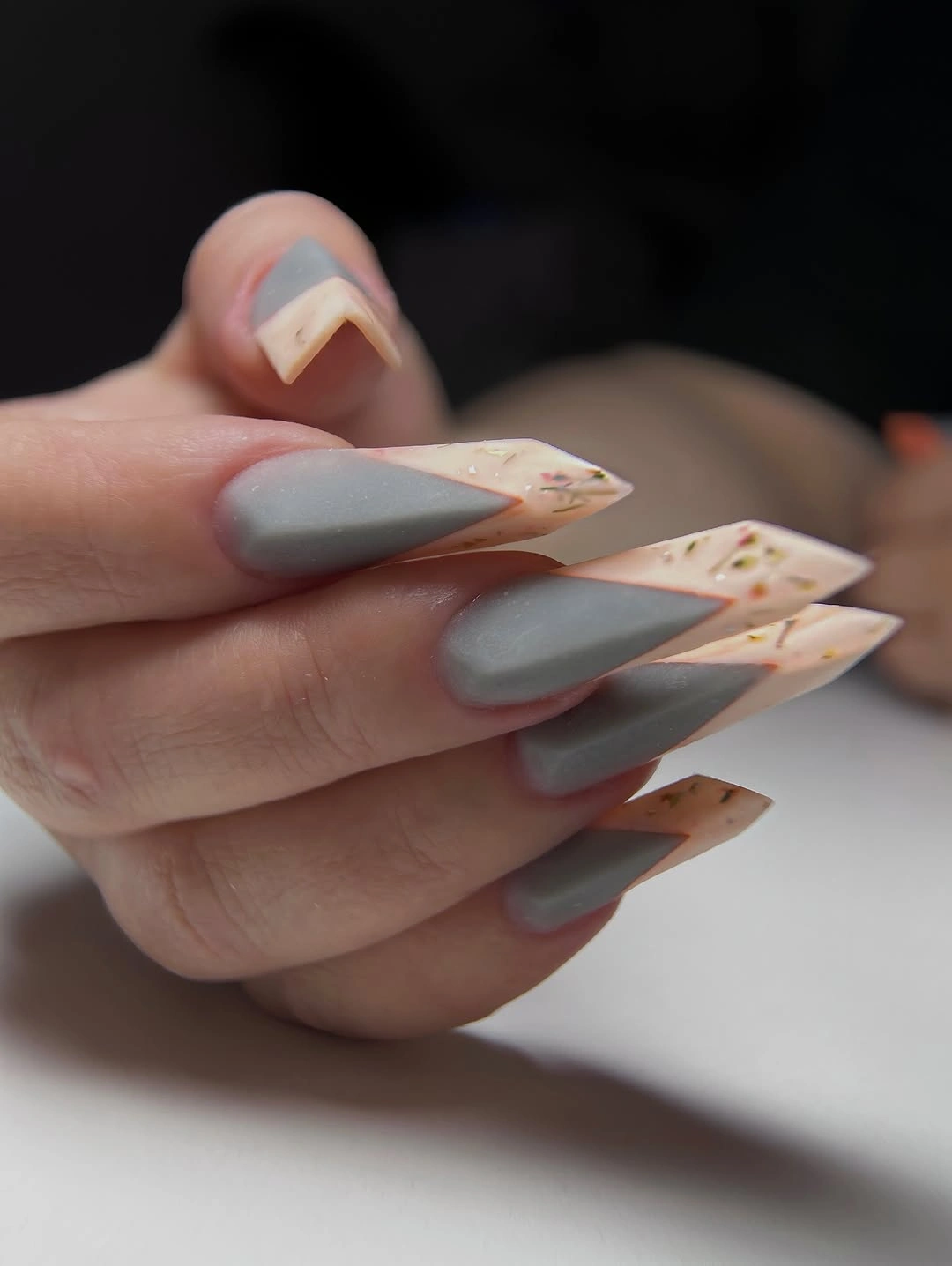fall dip nails 2026 Gray Botanical French Nails