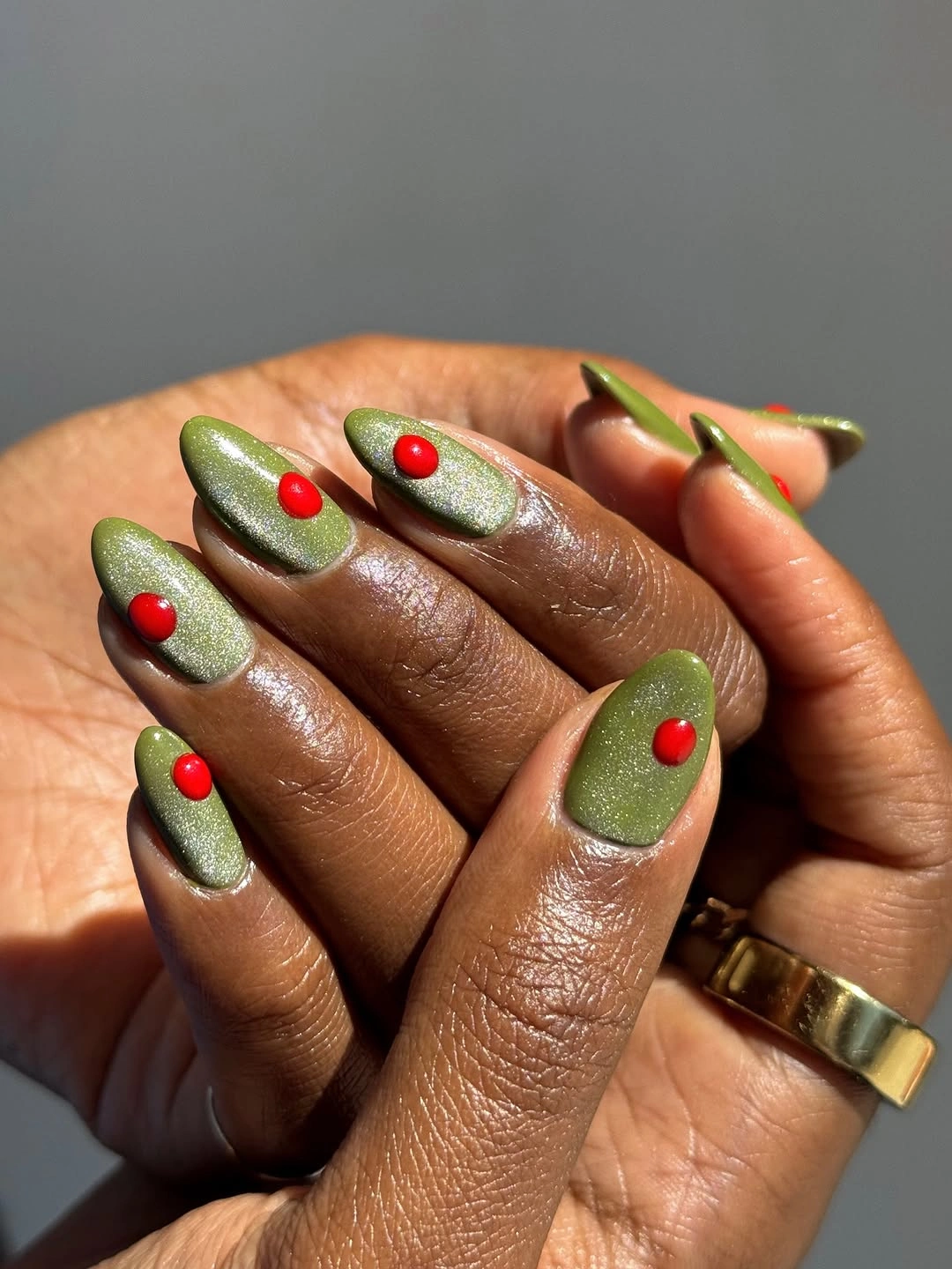 fall dip nails 2026 Olive Green Dot Nails