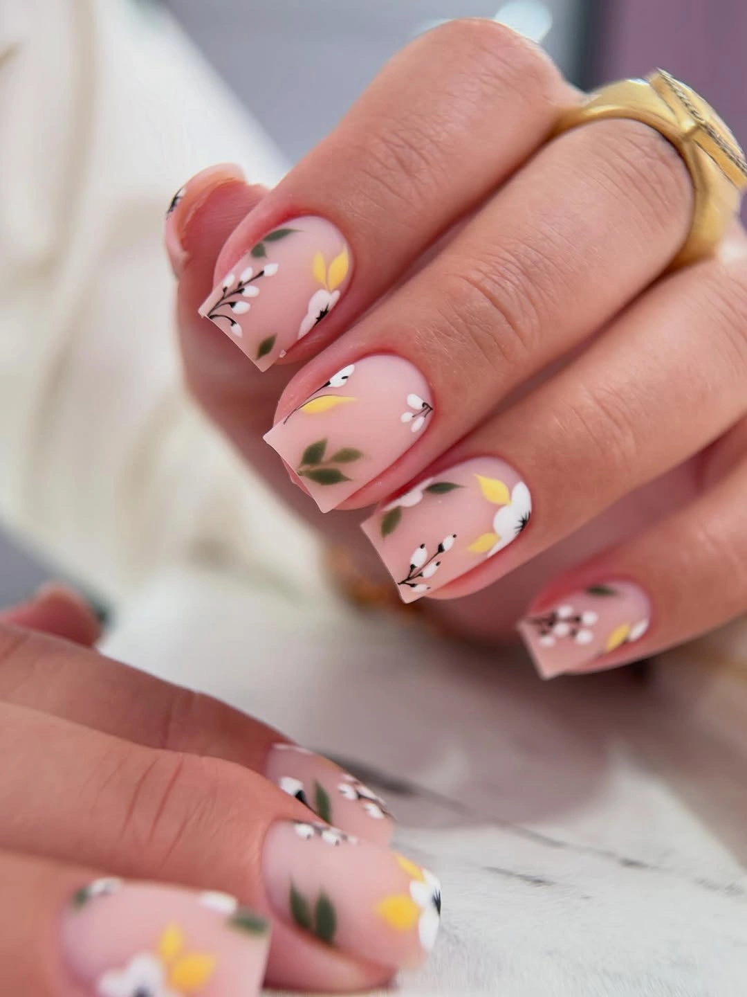 fall dip nails 2026 Soft Botanical Short Square Nails