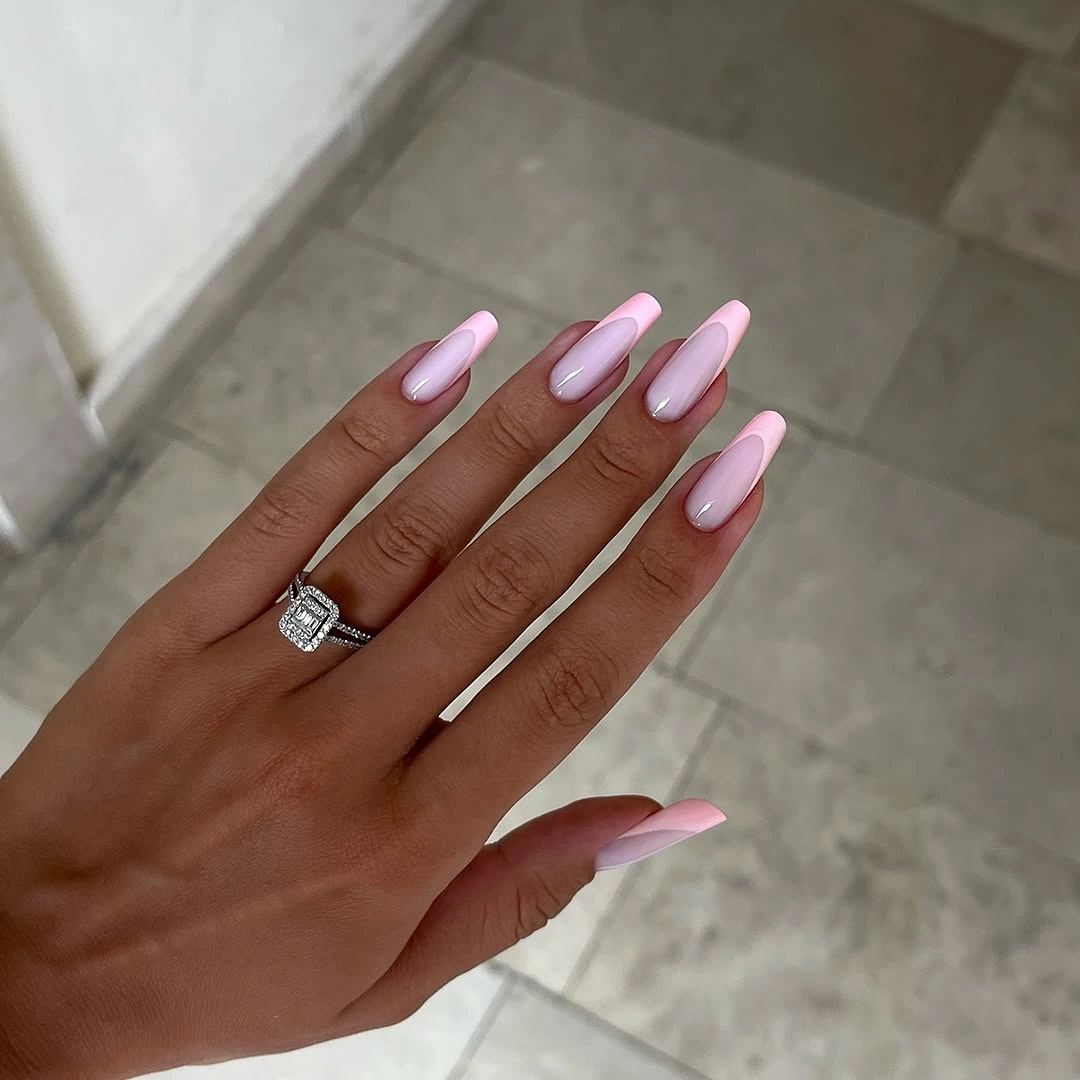 fall french nails 2026 Soft Pink French With Glossy Square Tips