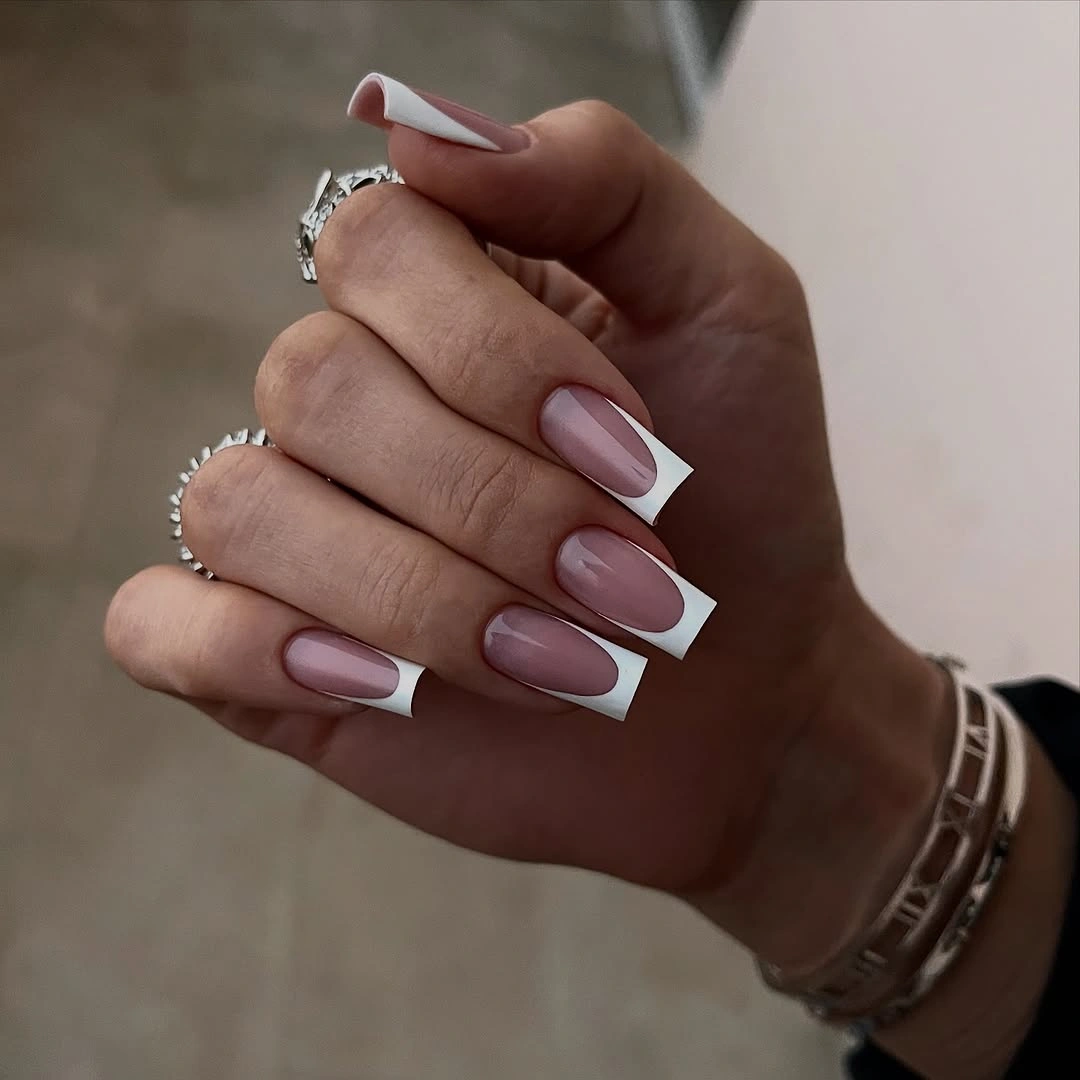 fall french nails 2026 Classic Square French With A Soft Nude Base
