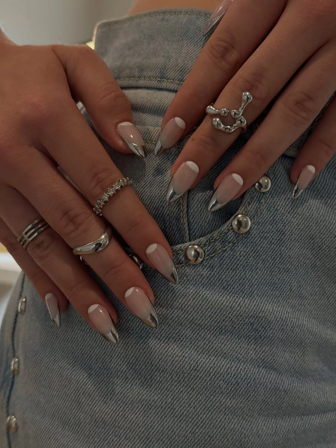 fall french nails 2026 Chrome French Tips With Modern Edge