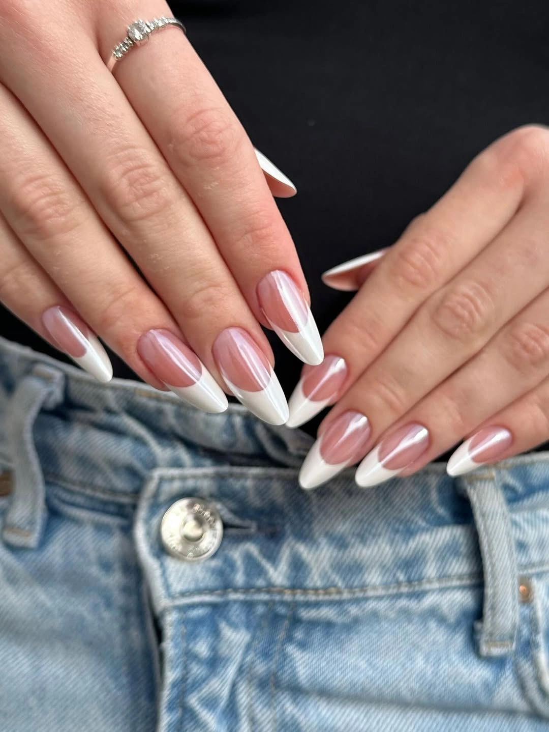 fall french nails 2026 Modern Almond French With Deep Smile Lines